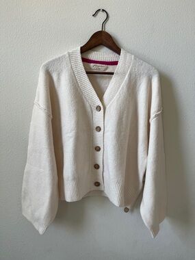 Free People Ivory Button-Front Cardigan